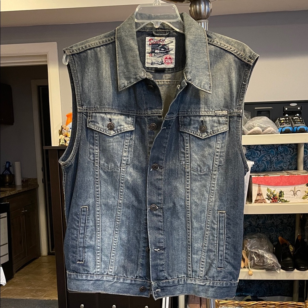 Decibel New York Sleeveless Denim Vest XL – Classic Trucker Style dark wash